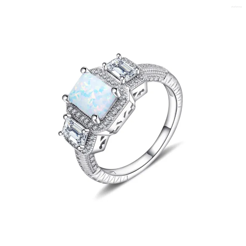 Cluster Anneaux 2024 Fashionable European and American Retro S925 STERLING Silver Platinum White Ao Gem Square Jewelry Exquise Women's Ring