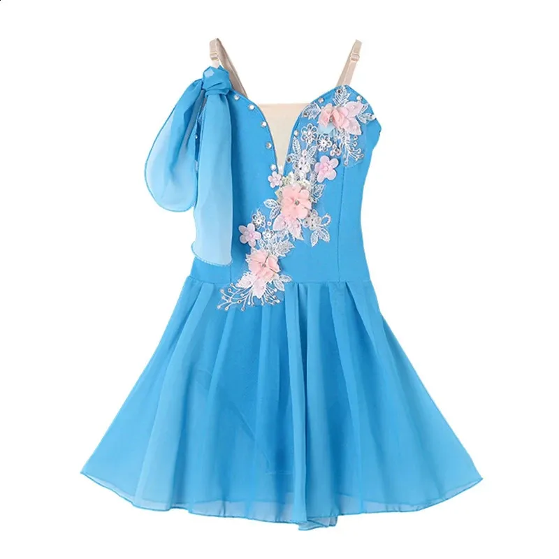 Enfants robe de ballet filles rose bleu blanc mousseline justaucorps classique pour les enfants dance moderne chinois sling 240423