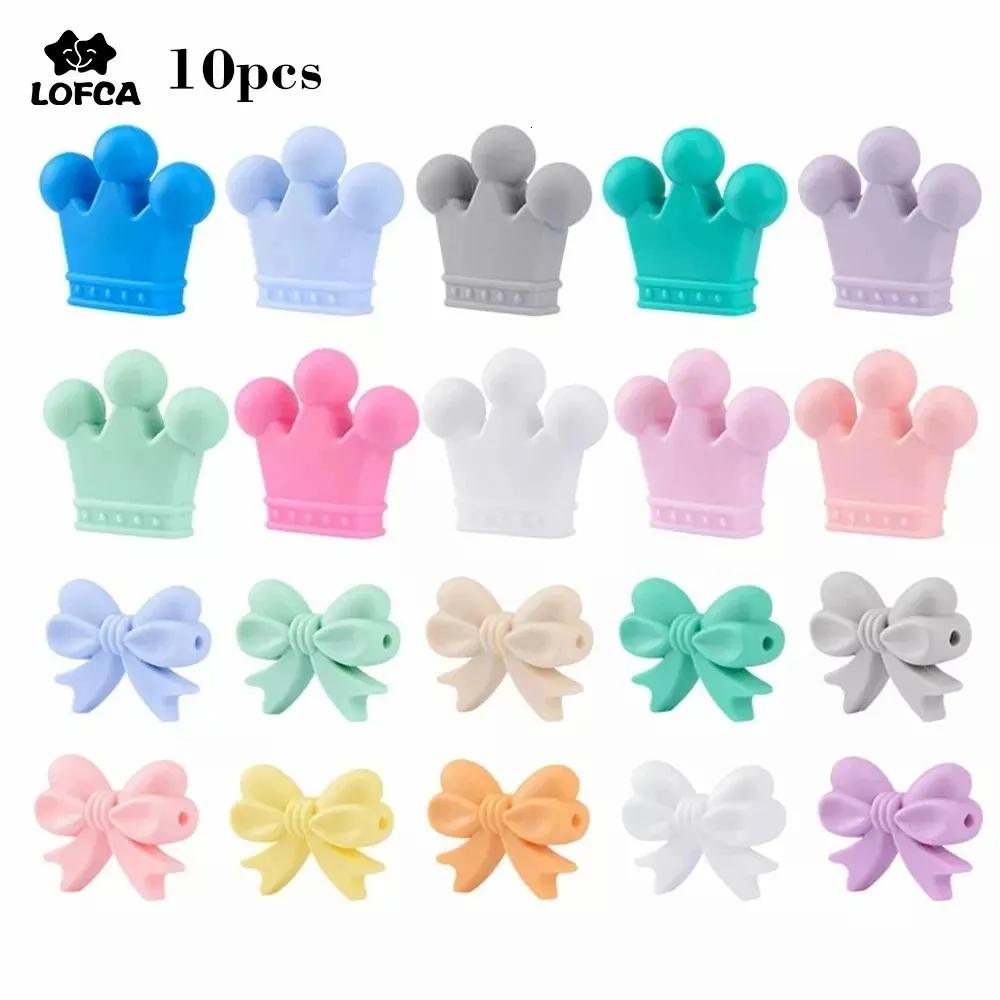 10pcs Crown Silikonperlen Baby Zahnen Spielzeug Food Grade Butterfly DIY Schnullerkette Anhänger Zubehör Zähler 240420