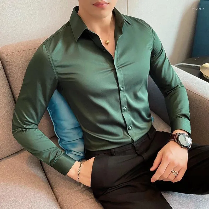 Camisas casuais masculinas para homens vestir luxo coreano Social de manga longa simples, todos combinam com um trabalho formal esburacado vestir tamanho grande