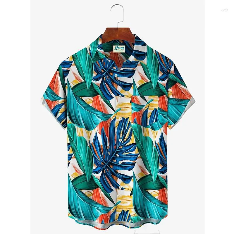 Herren lässige Hemden Hawaiian Beach Blumensteinfisch Muster Hemd für Männer Mode Hawaii Holiday Party Y2K Tops Bluse Kurzarm Rede Revers