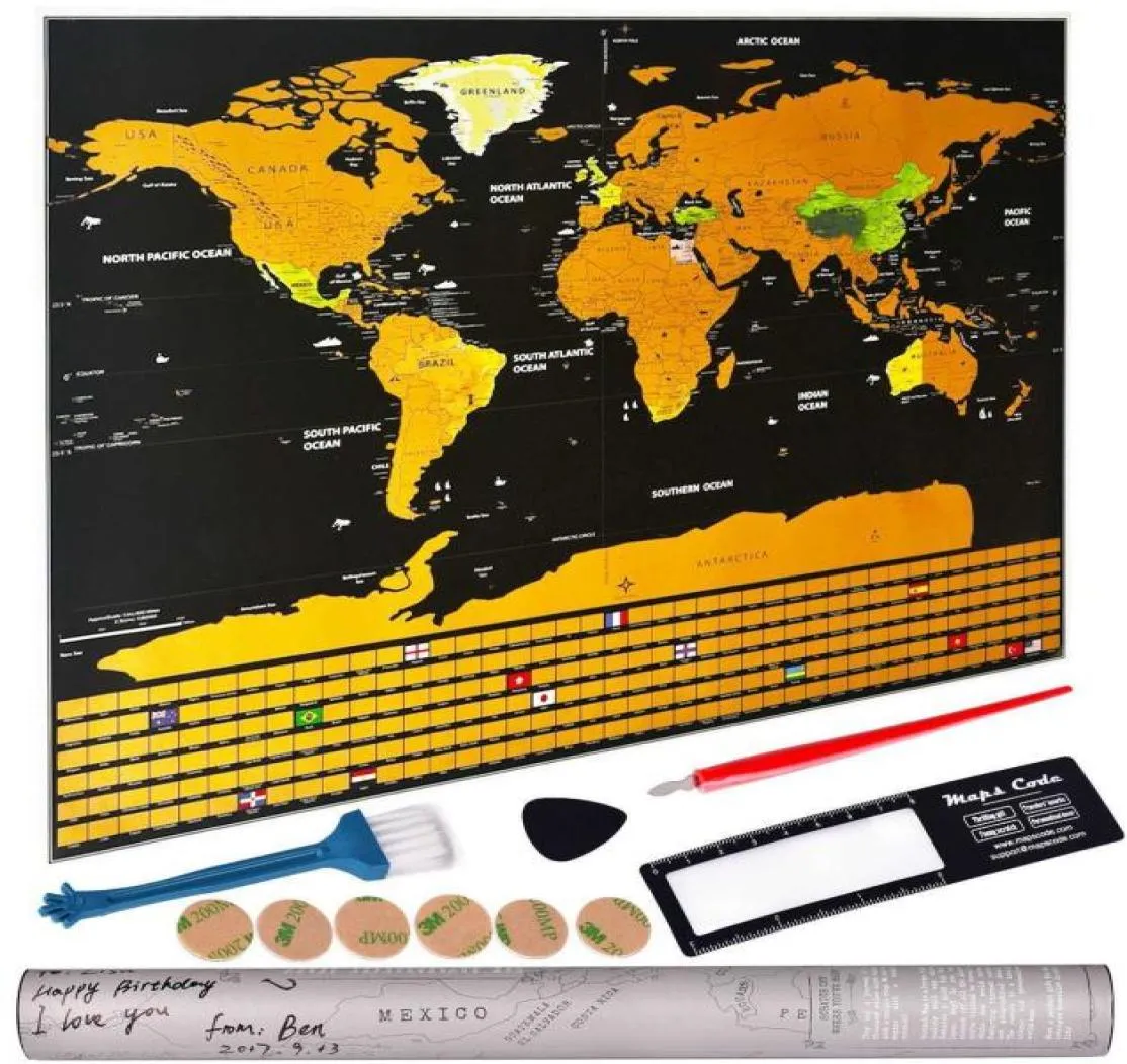 Deluxe Effacer la carte de voyage du monde à gratter pour la chambre Home Office Decoration Mur Stickers 2107269859691