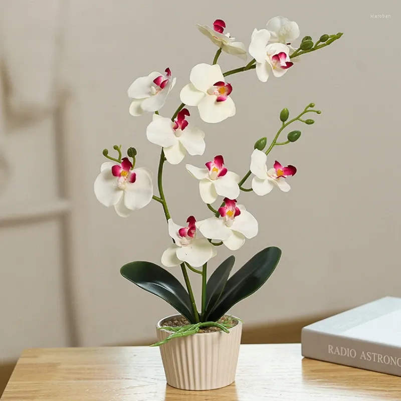 Fleurs décoratives Deux fourches 11 phalaenopsis bonsaï vert simulation Pot Céramique Artificiel Home Indoor Office Decoration