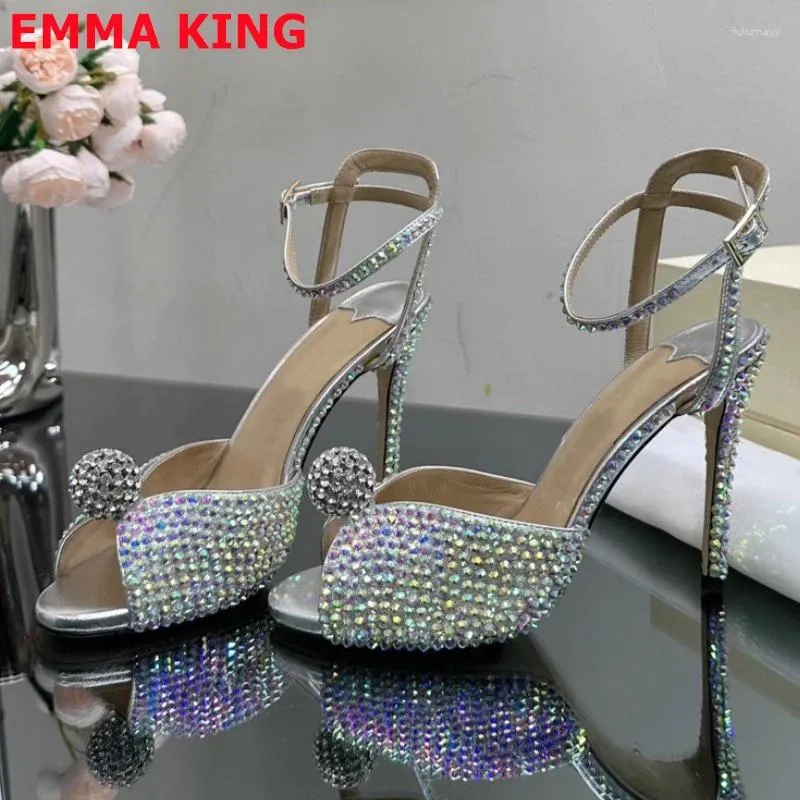 Sandali di lusso di strass cinghia di strass da donna spogliarello spogliarellista ad alta qualità di cristallo diamante con punta di piedi scarpe da ballo di sposa