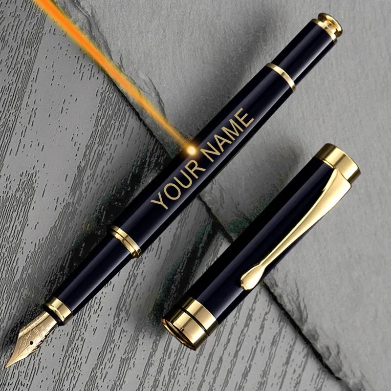 Fountain de gravure personnalisé Pen Golden Text School Supplies 2024 PAPELERY HOMMES Luxury Luxury High Quality Office Metal joli 240425