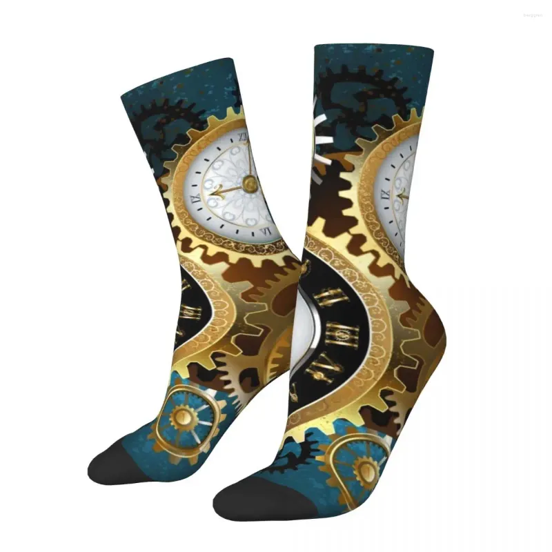 Frauen Socken Gothic Print zwei Steampunkuhren lustige Strümpfe Mädchen warm weiche Skateboard Winterdruck Anti -Skid