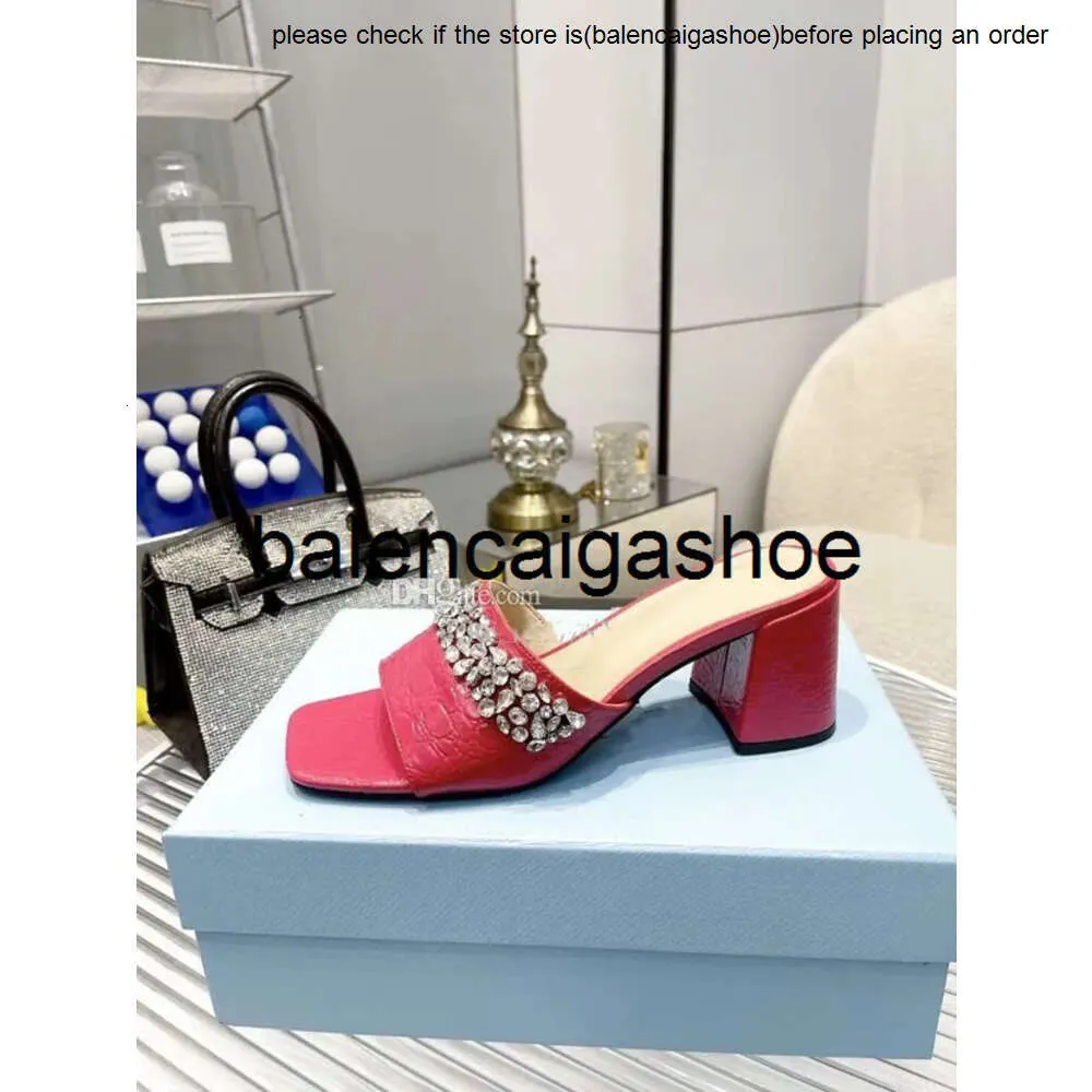 Prades Schuhe echte neue Glas Pradshoes Kristall dekorative Lederschuppen High Heels Basis hohe dicke Heels Damen Factory Schuhe