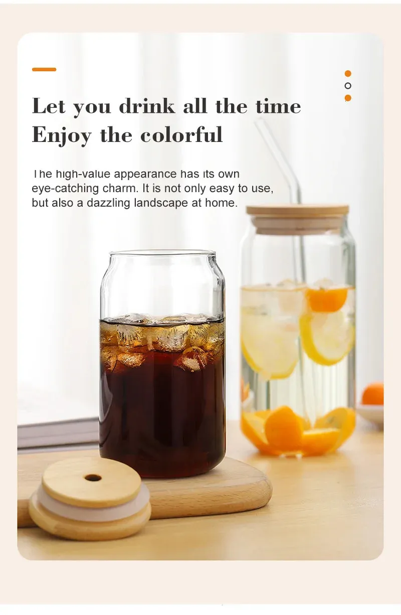 Eco-Friendly Glass Cup with Bamboo Lid and Straw: Transparent Drinking ...