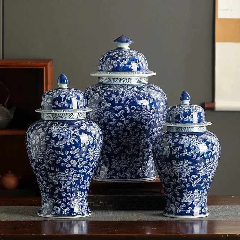 Flaskor Creative Ceramic Flower Vase Porcelain White Tangled Jar Blue Crafts and General Arrangement Home Lotus Storage Decoration