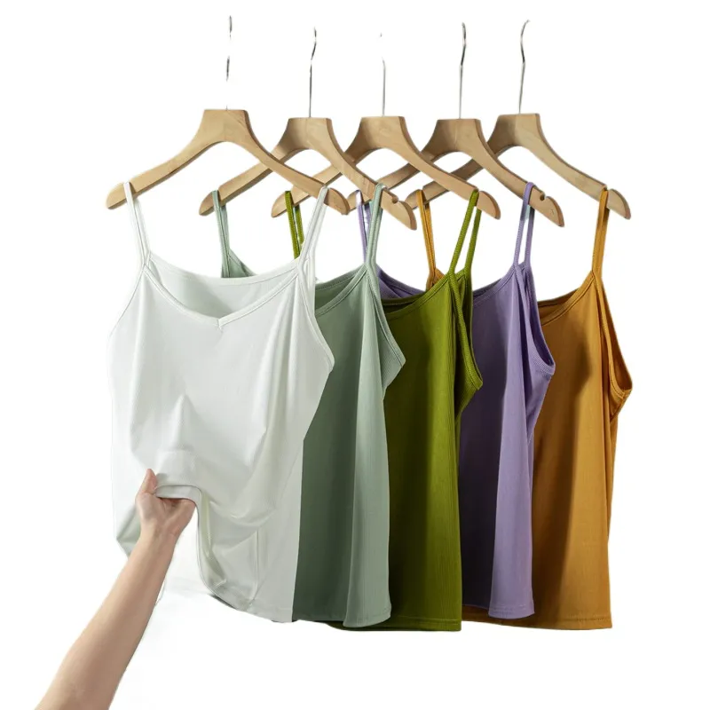 women Ice thread plain Camisoles comfort soft vest women's 2024 spring summer slim fit versatile sleeveless T-shirt v neck top thin casual blouse
