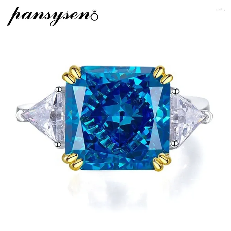 Anelli a grappolo Pansysen Luxury 925 Sterling Silver Tel Cut 10mm Aquamarine Ruby Citrine Wedding Engagement Ring per Women Party