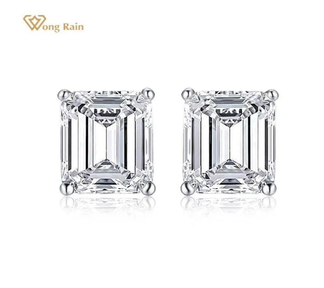 Stud Wong Rain 925 Sterling Silver Emerald Cut Created Moissanite edelstenen Diamanten Witgouden oorbellen Betrokkenheid Fijne sieraden6677600