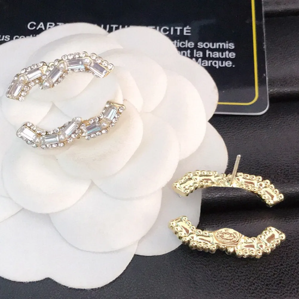 Klassieke Designer Studs Brand Stud oorbellen Pearl Crystal Letter Earring 925 Silver Hart Tas Earstud Luxe mannen Women Wedding Sieraden Verjaardagscadeau met doos