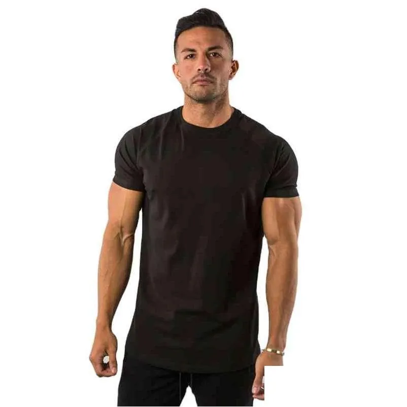 قميص جسم القمصان الخاصة بالرجال مصنوع من القطن بوليتر الذراع الضيق الأسود 100 ٪ رجال الرياضة غير الرسمية شيرت مصبوغات عادية