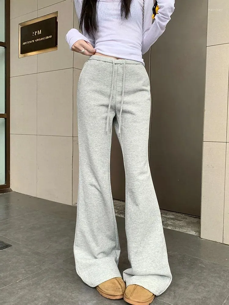 Pantalon féminin Benuyffy Y2k Flare Casual Women American Streetwear DrawString High Taies Pantal