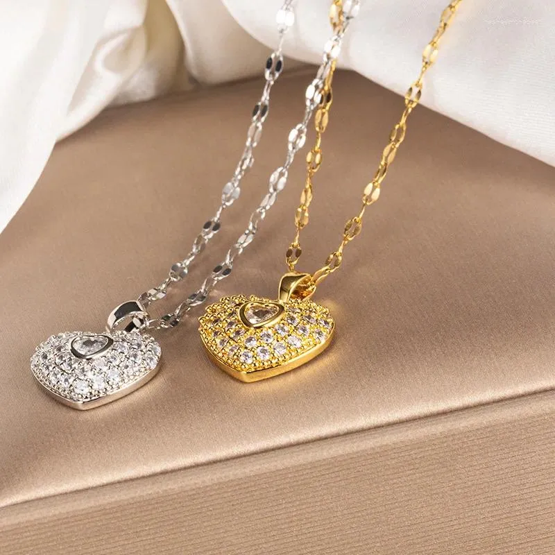 Anhänger Halskette Luxus glänzend Zirkon Herz Halskette für Frauen Edelstahl Kette Hochzeit Verlobungsfeier Schmuck Geschenke