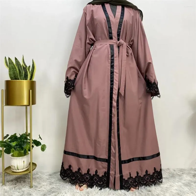 Etniska kläder Kvinnor Abaya Muslim Loose Long Sleeve Lace-Up Robe Abayas Dubai klänningar Cardigan Marocko Evening Dress Vestiods