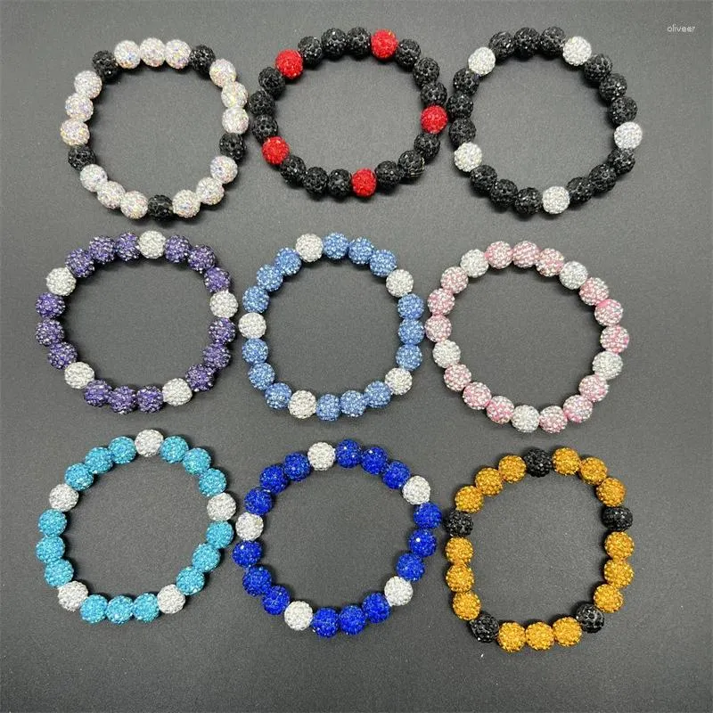 Charmarmband Yeyulin 10mm Färgglada kristallstrasspärlade armband lera runda disco bollpärlor för kvinnor flickor smycken gåvor