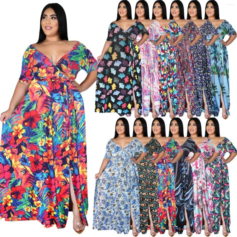 Abiti da festa sexy abito a manicotto corto a v-collo per donna bohémien stampe swing ladies casual ladies maxi plus size 5xl