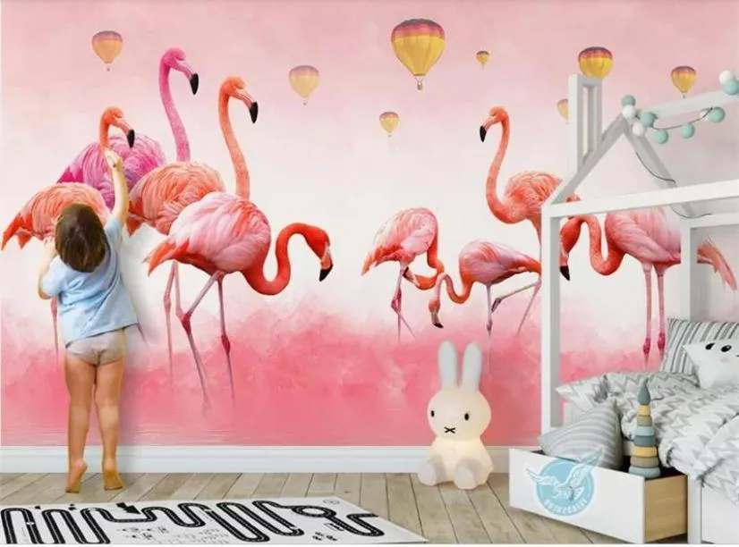 Custom Maat 3D Po Wallpaper Kinderkamer Muurschildering Flamingo Feather Ballon Painting Afbeelding Sofa TV Achtergrond Wall Wallpaper Nonwov8345724