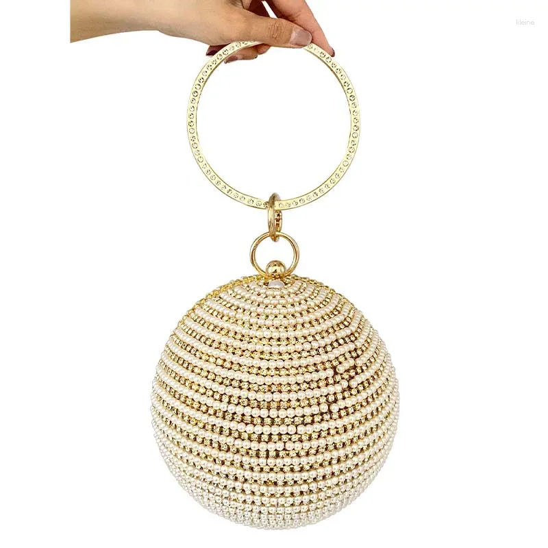 Taillenbeutel elegante Perle Strass runde Ballkupplung Handtasche mit Kreis Ringobergrenze Frauen Hochzeit Brautparty Abend Geldbeutel Beutel Box