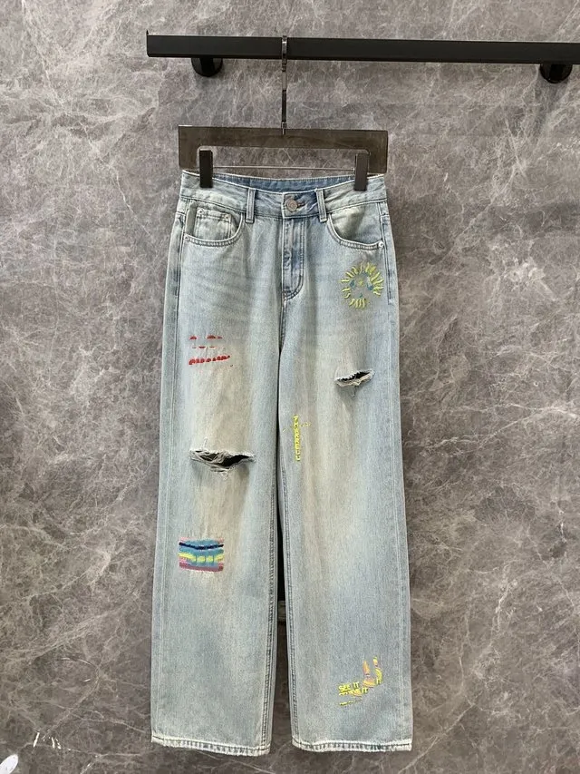 Designer Jeans 2024 Ny Spring Summer Fashion Paneled Straight Pants märke samma stil byxor lyxiga kvinnors jeans 0504-1