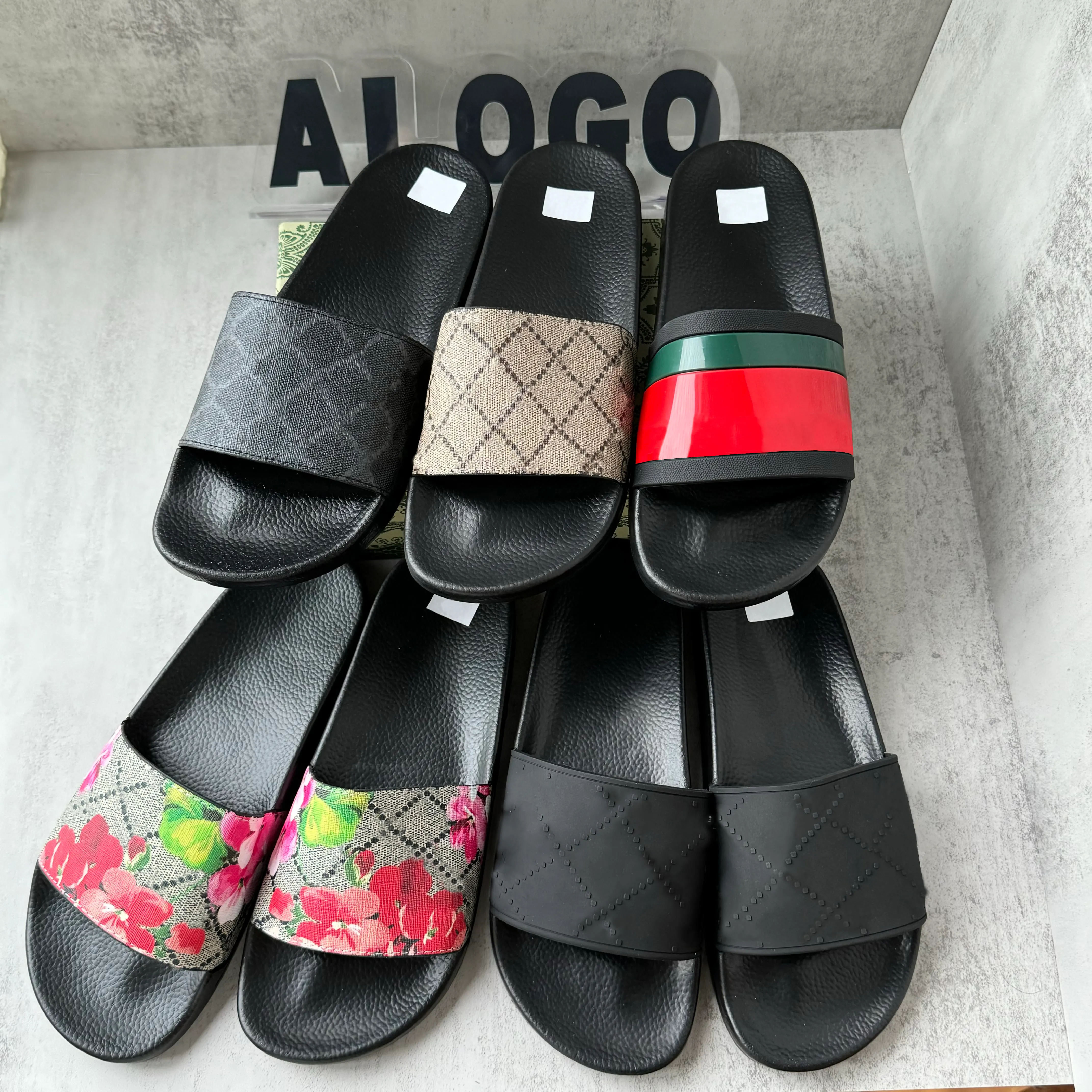 Designer slippers Men Women Sandals flip flop Flower Shoes geranium tiger snake print Slide rubber Summer Wide Flat Slipper size 35-48