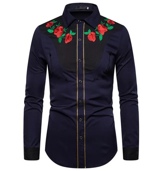 Mentiers Rose Rose Shirts Patchwork Shirts Spring Designer Lapel Neck Long Sleeve American West Style Casual Man Cloths Fashion Clothes4455921