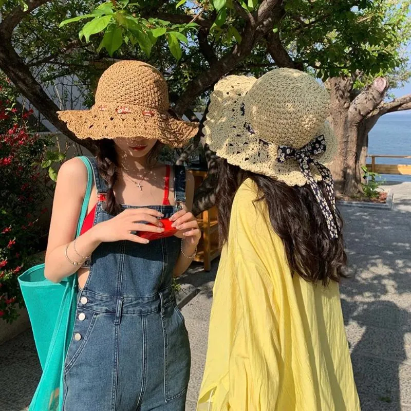 Geniş Memlu Şapkalar Güneş Gizeleme İçin El Yapımı Hasır Şapka Taşınabilir Aksesuarlar Güneşlik Plajı Seaside Katlanabilir Güneş Koruyucu