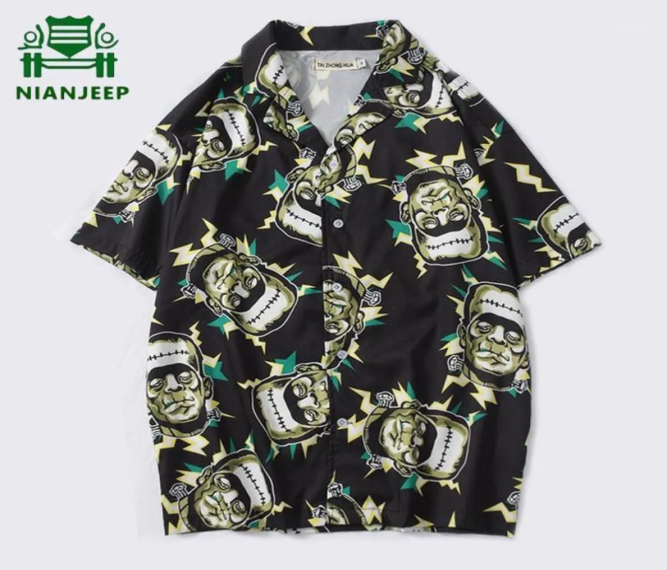 Men039s Shirt stampato di Frankenstein 2020 Casicò casual Hawaii camicie di moda oversize uomini donne donne hip hop streetwear manica corta t3967687