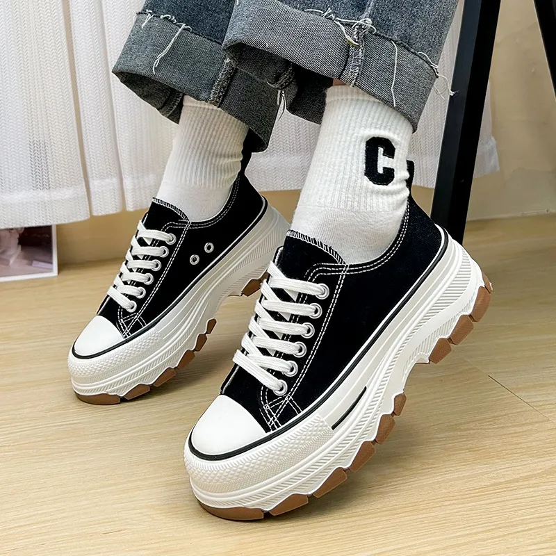 DHgate Spring Trendy Canvas Sneakers Breathable Non Slip Womens Casual Shoes with Thick Soles Shoes Accessories