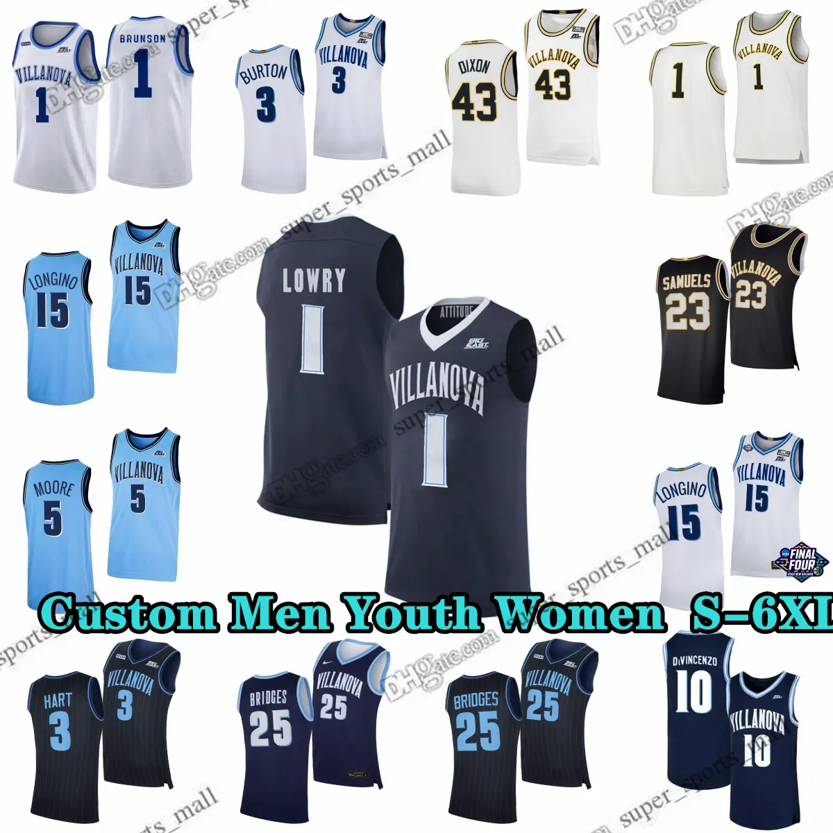 NCAA Custom S-6xl College Basketball 10 Donte Divincenzo 1 Jalen Brunson Villanova Wildcats 1 Kyle Lowry 25 Mikal Bridges 3 Джош Харт 43 Эрик Диксон Джерси.