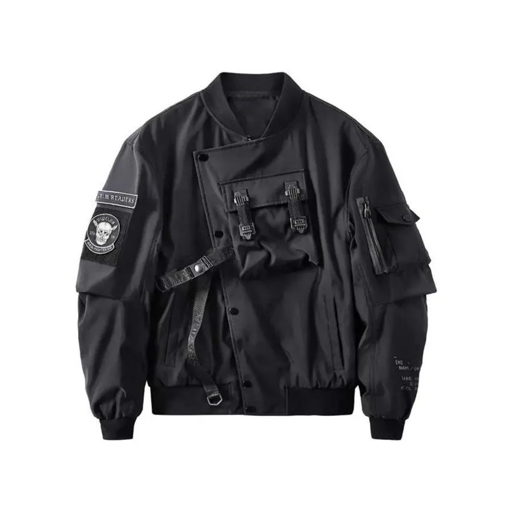 Мужские куртки бог бомбардировки бомбардировщика грудь карманная техническая одежда Мужчина панк хип -хоп тактическая уличная одежда черная университета негабаритная мама1 майки d dhoml