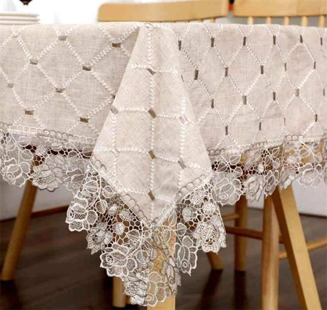 Modern Simple Plaid Tablecloth Pastoral Cotton Linen Dining Lace Dustproof Cover Towel Tea Cloth Runner 2109142117339