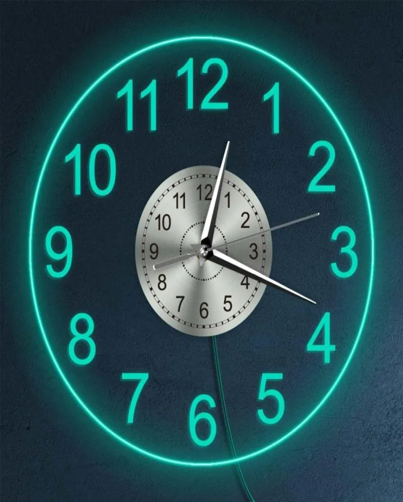 Horloge murale en acrylique moderne avec rétro-éclairage LED chambre à coucher de chambre à coucher lampe de nuit Horloge murale lueur dans un éclairage LED multi-couleurs sombre y27500193