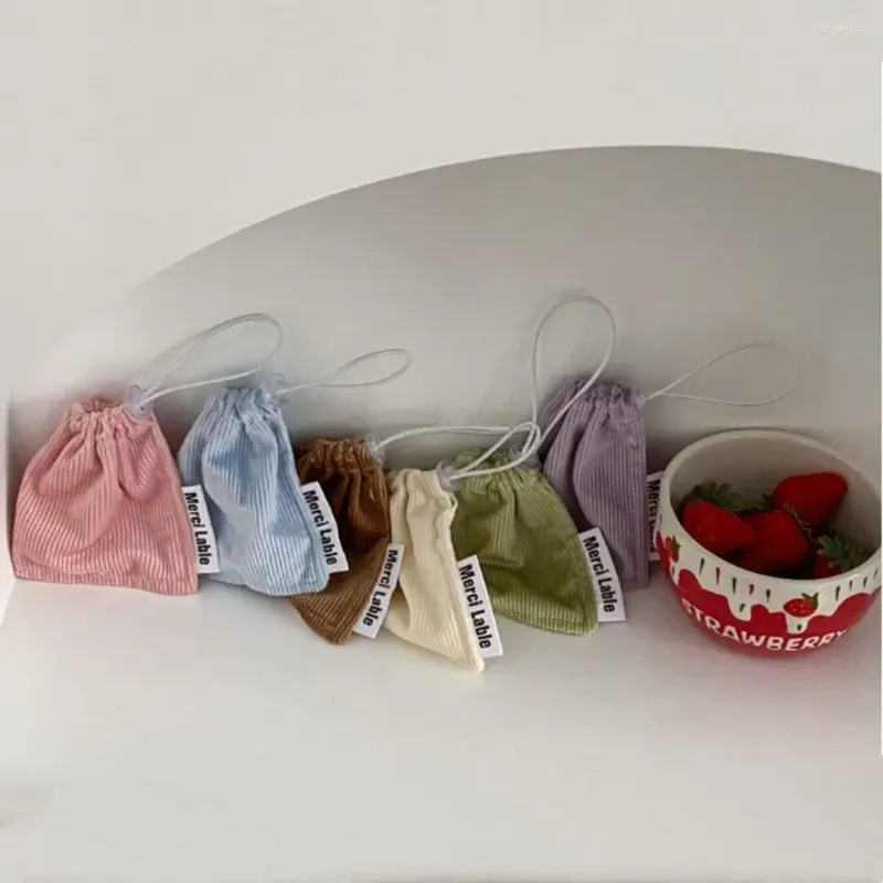 Storage Bags Solid Color Pendant Pouch Earphone Jewelry Corduroy Cosmetic Purse Drawstring Bag