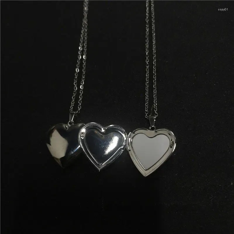 Pendant Necklaces Sublimation Blank Locket Po Pendants Stainless Steel Chains Both Sides Are Smooth For Valentine's Day 20pcs/lot