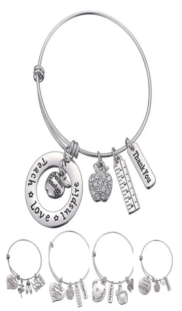 Love Inspire Teach White Crystal Apple Bracelet Bracelet из нержавеющей стали подвеска для подвесной ювелирной ювелирные изделия. Учитель подарков DLH2044605314