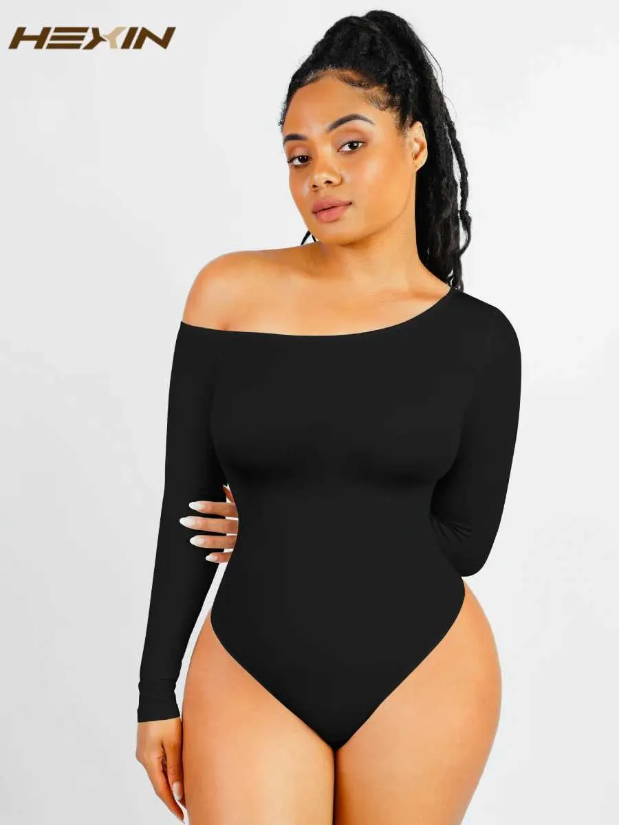 Les combinaisons pour femmes Rompers Bodys en forme de shapewear sans couture minceur diagonal cou long slve taille garniture liaisons Fajas Traine de taille quotidienne Shaper Y240504