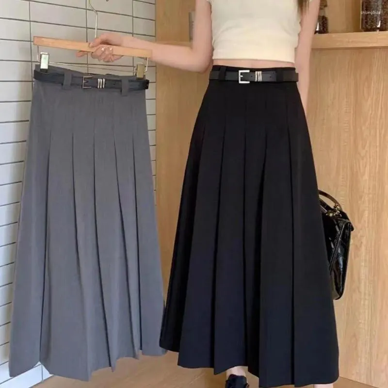 Jupe Longue Plissée Femme Taille Élastique Mi-Longue Chic - Jupe Fluide Casual Pour Travail, Party Et Vacances