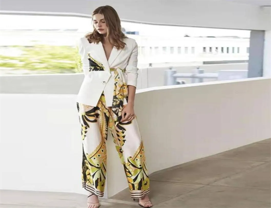 Hoogwaardige nieuwe 2020 Designer Runway Pak Set Women S Spuit Belt Blazer Pants Pak T2007022082027