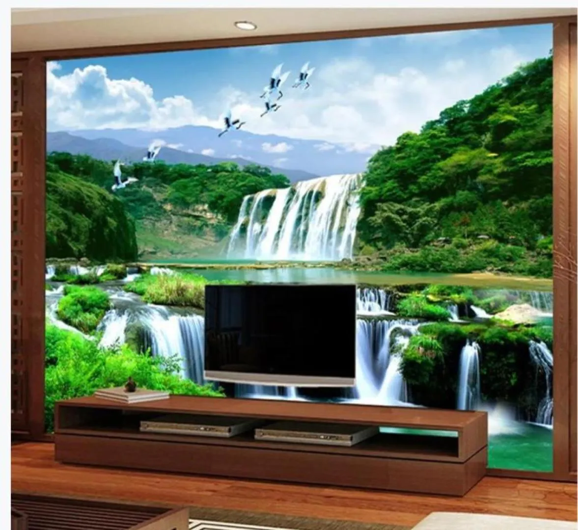 Grüne Landschaft Wasserfall Wand Wandgemälde 3D Wallpaper 3D Wallpapiere für TV -Hintergrund25960558853961