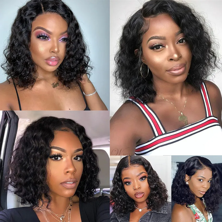 Brasil Brasil Loue Loose Deep Deep Deep Transparent 4x4 Lace fechou peruca encaracolada sem cola Mulheres negras Cabelo humano Bob Lace Front Wig HD