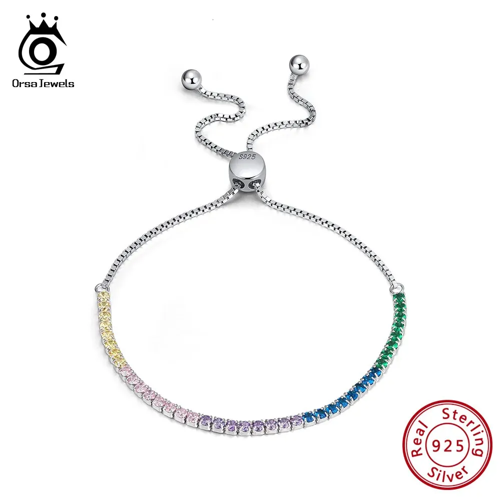 Orsa Jewels Pure 925 Bracelets réglables en argent sterling avec des bijoux de datation de chaîne de zircon cubique colorée SB42 240423