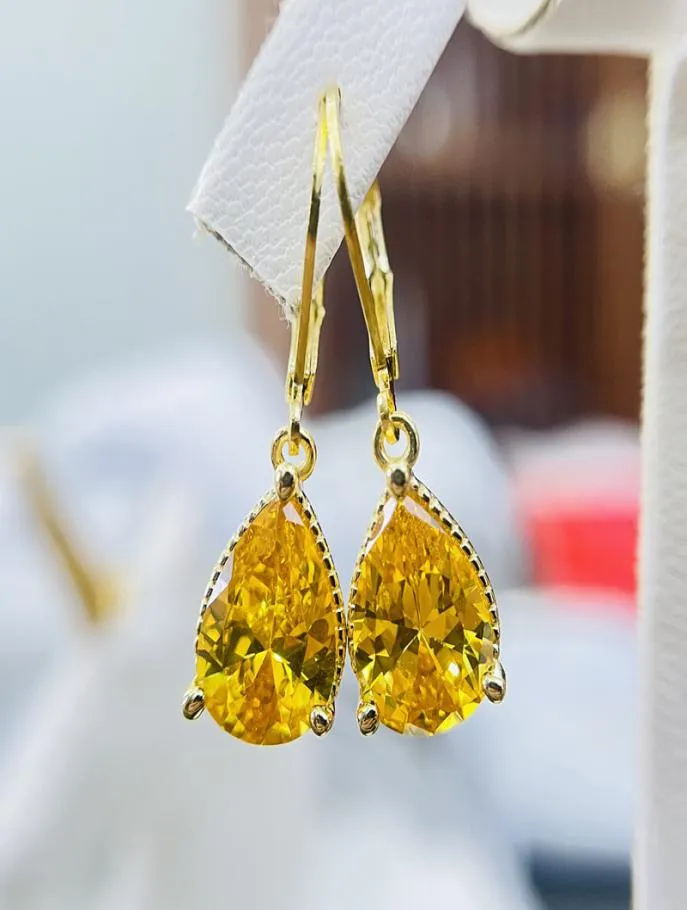 14K Gold Water Drop Topaz CZ Dangle Earring 925 Sterling Silver Party Wedding Drop Earrings For Women Bridal Jewelry Gift8567838