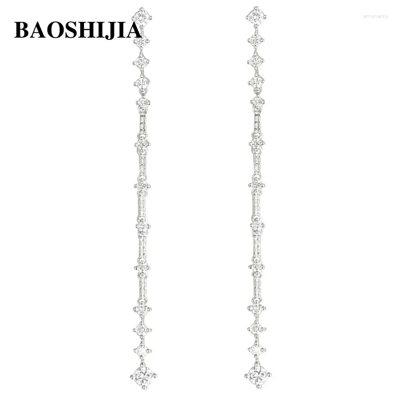 Dangle Ohrringe Baoshijia 0,68ct Lange Mode Natural Diamonds Solid 18k Weißgold Schöner Frauenschmuck klassisch