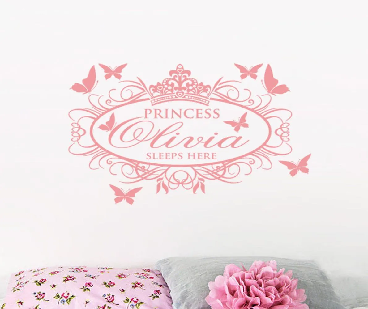 Benutzerdefinierte Name Wandtastien abnehmbare Tapeten für Girl Room Dekor Prinzessin Schlaf hier Wand Vinyl Aufkleber56955111