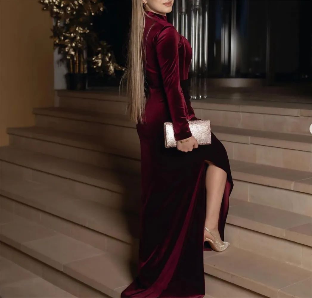 Long Sleeve Burgundy Velvet Mermaid Evening Dress Floor-Length Formal Prom  Gown for Women from Dhgate Boutique Occasion Dresses