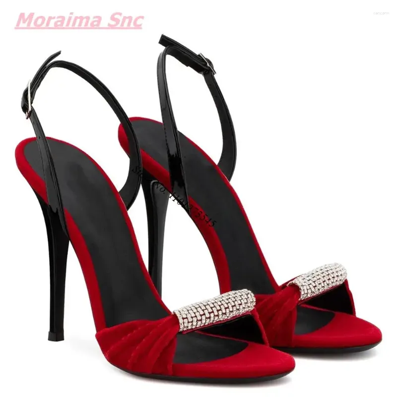 Sandali Summer Diamond Women sottile tacco alto in pelle solida peep toe velvet rhinestones back shophing cinghia da matrimonio scarpe da matrimonio