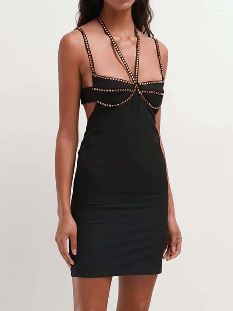 Summer Bandage Dress for Women - Sexy Neckline, Diamond Embellishments, Backless Design, Perfect for Casual Outfits, Bodycon Style, Celebrity Clubbing